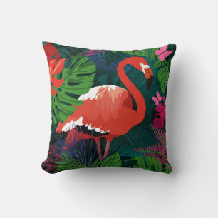 Pink Flamingo: Tropical Butterfly Harmony. Throw Pillow