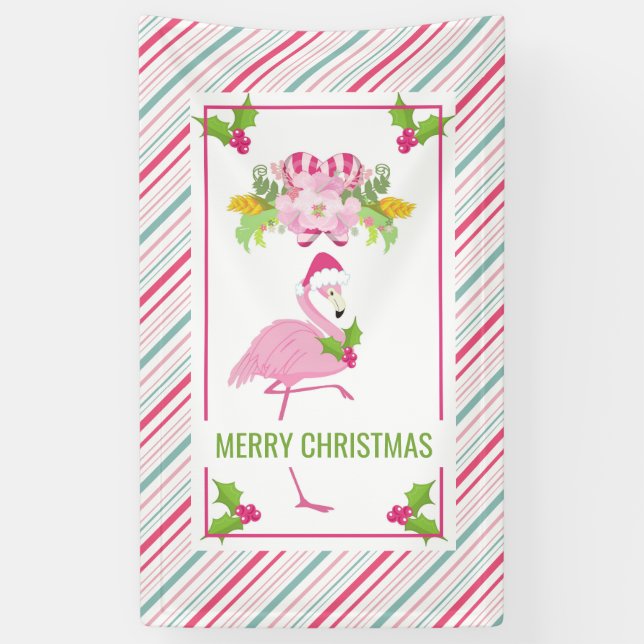 Pink Flamingo Tropical Christmas Banner (Vertical)