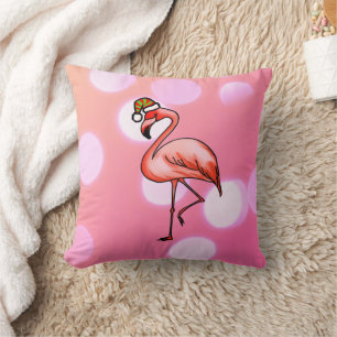 Pink Flamingo Tropical Christmas Holiday Throw Pillow