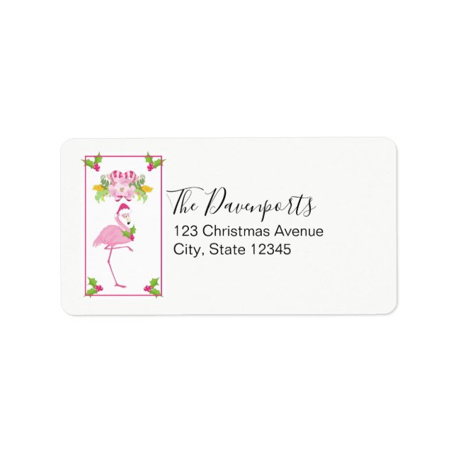 Pink Flamingo Tropical Christmas Label (Front)