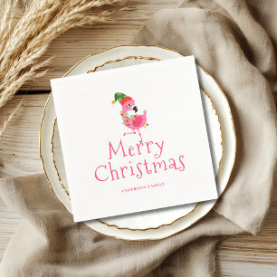 Pink Flamingo Tropical Christmas Party  Napkin