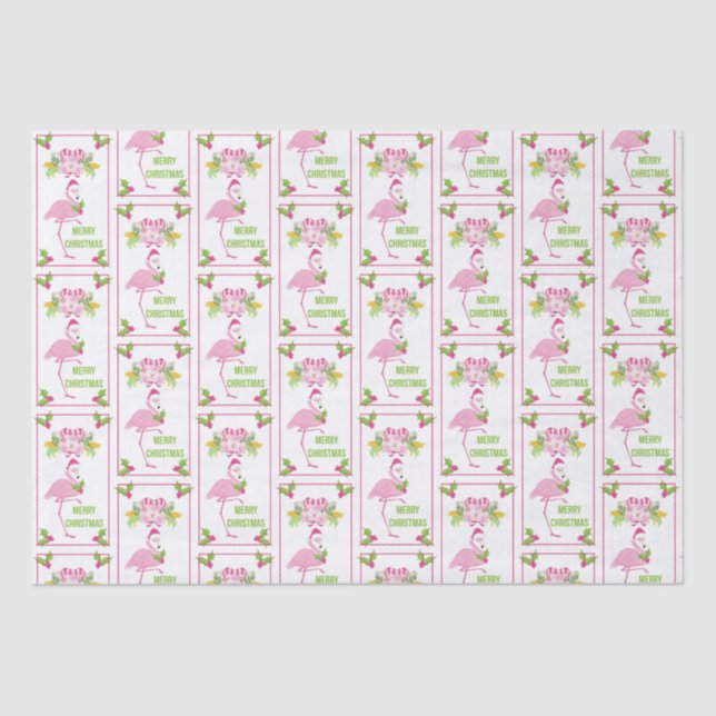 Pink Flamingo Tropical Christmas Pattern Tissue Paper (Front)