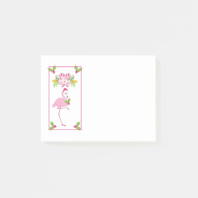 Pink Flamingo Tropical Christmas Post-it Notes (Front)