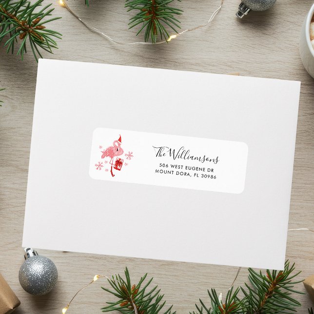 Pink Flamingo Tropical Christmas Return Address (Pink Flamingo Tropical Christmas Return Address Label)
