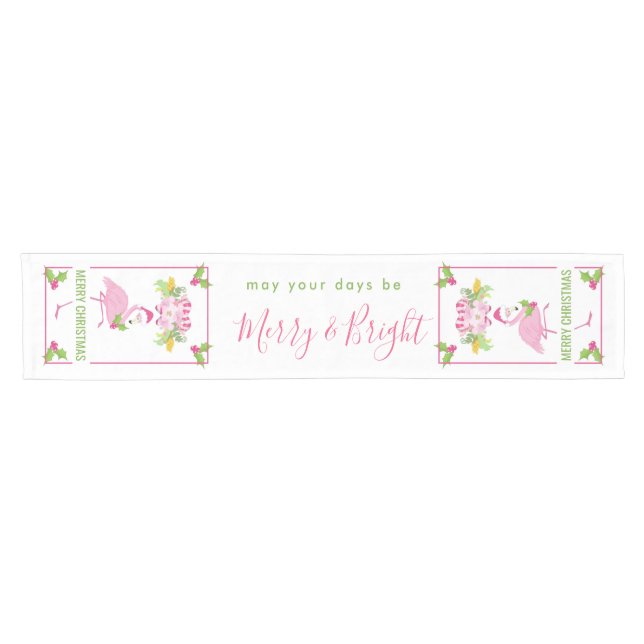 Pink Flamingo Tropical Christmas Short Table Runner (Horizontal)