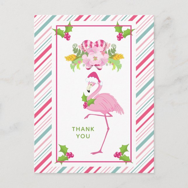 Pink Flamingo Tropical Christmas Thank You Postcard (Front)
