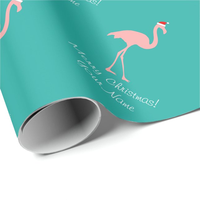 Pink flamingo tropical Christmas wrapping paper (Roll Corner)