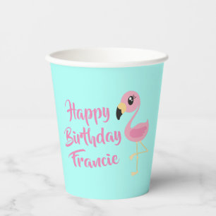 Pink Flamingo Tropical Cute 1st Birthday Paper Cups