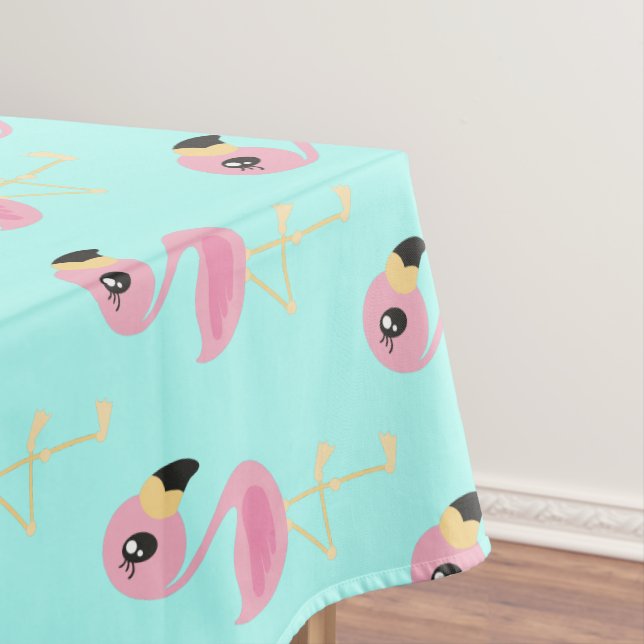 Pink Flamingo Tropical Cute First Birthday Tablecloth (In Situ)
