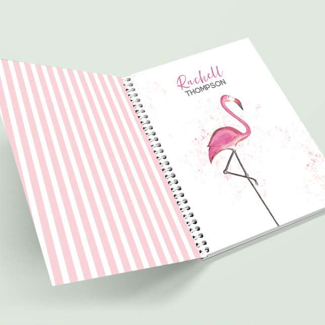 Pink Flamingo Tropical Cute Personalized Notebook (Pretty pink watercolor flamingo custom spiral notebool)