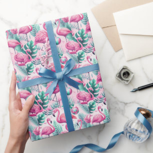 Pink Flamingo Tropical Design Wrapping Paper