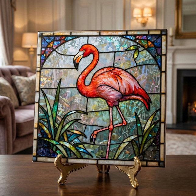 Pink Flamingo Tropical Faux Stained Glass Mosaic Tile (Creator Uploaded)