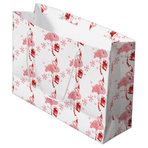 Pink Flamingo Tropical Festive Christmas Large Gift Bag
