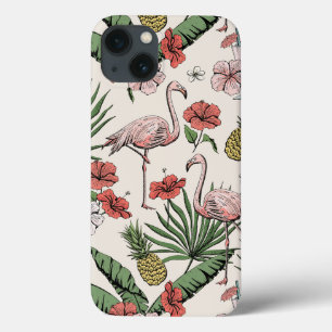Pink Flamingo Tropical Floral iPhone 13 Case