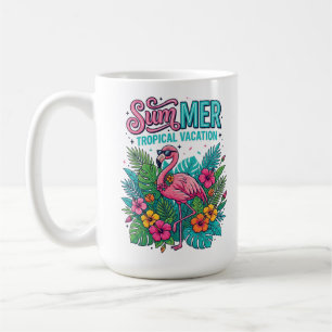 Pink Flamingo Tropical Floral - summer vacation  Coffee Mug
