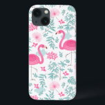 Pink Flamingo & Tropical Flowers G7 iPhone 13 Case<br><div class="desc">Pink flamingos and tropical flowers and leafs seamless pattern G7</div>