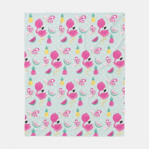 Pink Flamingo & Tropical Fruits Pattern Fleece Blanket