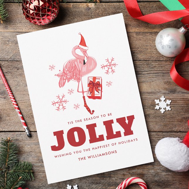 Pink Flamingo Tropical Greetings Christmas Holiday Card (Pink Flamingo Tropical Greetings Christmas Holiday Card)