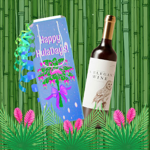 Pink Flamingo Tropical Happy Huladays Wine Gift Bag