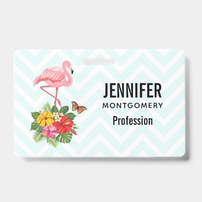 Pink Flamingo & Tropical Hibiscus Fancy Badge (Front)