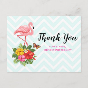 Pink Flamingo & Tropical Hibiscus Fancy Thank You Postcard