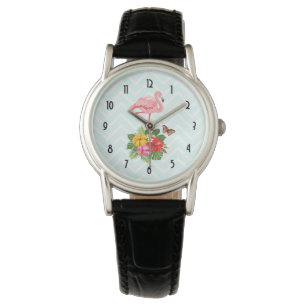 Pink Flamingo & Tropical Hibiscus Fancy Watch