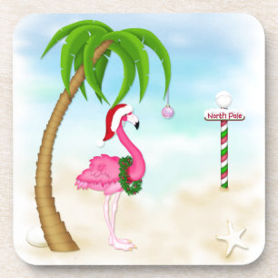 Pink Flamingo Tropical Holiday Coasters