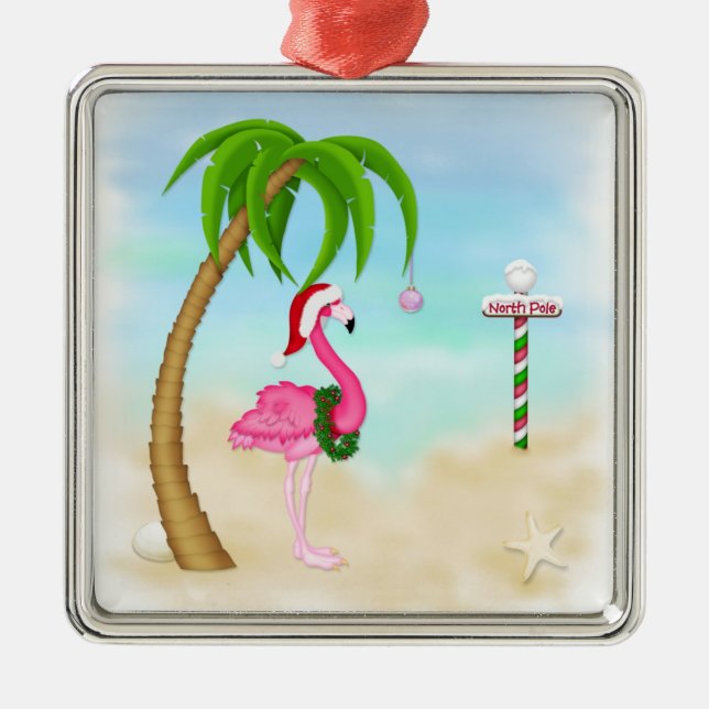 Pink Flamingo Tropical Holiday Ornament (Front)