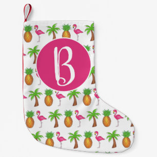 Pink Flamingo Tropical Island Palm Tree Pineapple Small Christmas Stocking