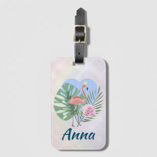 Pink Flamingo tropical leaf palm Luggage Tag