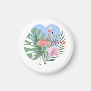 Pink Flamingo tropical leaf palm Magnet