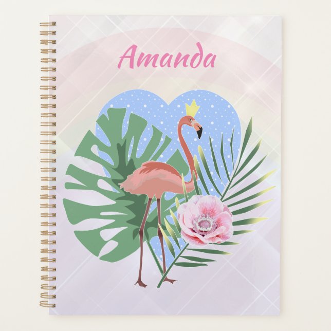 Pink Flamingo tropical leaf palm Planner (Front)