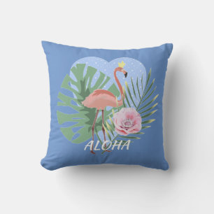 Pink Flamingo tropical leaf palm Throw Pillow