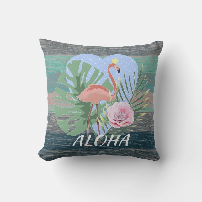 Pink Flamingo tropical leaf palm Throw Pillow (Front)