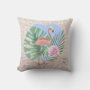 Pink Flamingo tropical leaf palm Throw Pillow