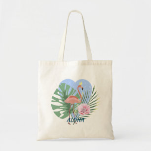 Pink Flamingo tropical leaf palm Tote Bag