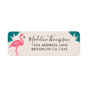 Pink Flamingo Tropical Leaf Return Address