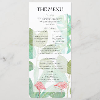 Pink Flamingo,Tropical leaves and flower wedding Menu