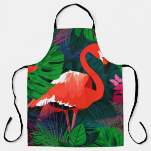 Pink flamingo. Tropical leaves, pink butterfly, Apron