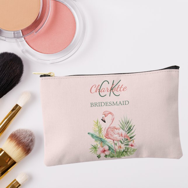 Pink flamingo tropical monogram bridesmaid accessory pouch (Creator Uploaded)