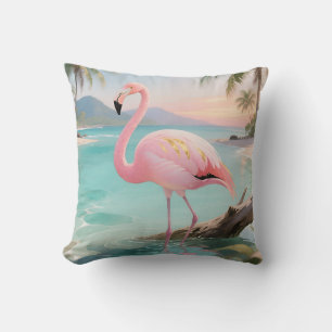 Pink Flamingo Tropical Paradise Throw Pillow