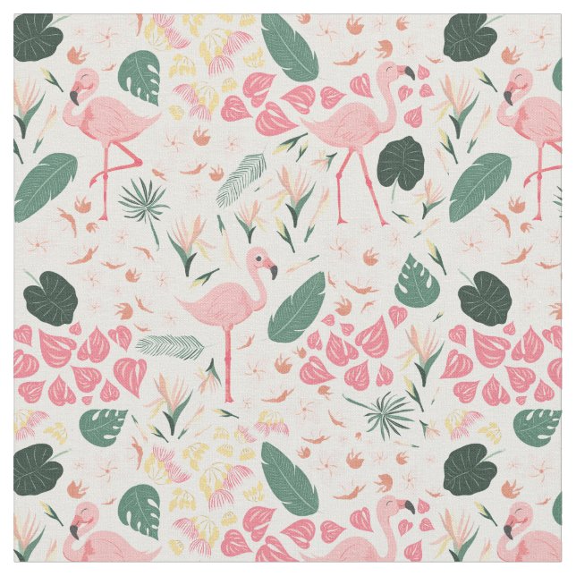 Pink Flamingo Tropical Pattern Fabric (Close Up)
