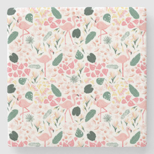 Pink Flamingo Tropical Pattern Stone Coaster