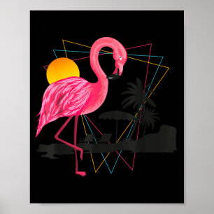Pink Flamingo Tropical Plants Beach Vacation Poster