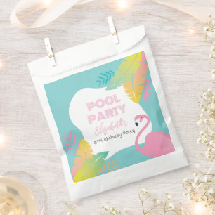 Pink Flamingo Tropical Pool Party Birthday Favour Bag