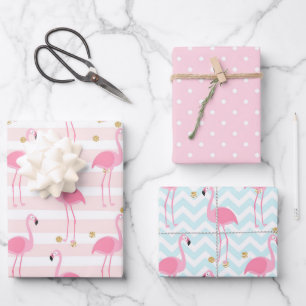 Pink Flamingo Tropical Spotty Pattern Wrapping Paper Sheet