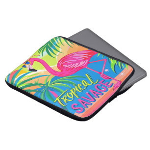 Pink flamingo Tropical standing on one leg Laptop Sleeve