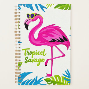 Pink flamingo Tropical  standing on one leg Planner