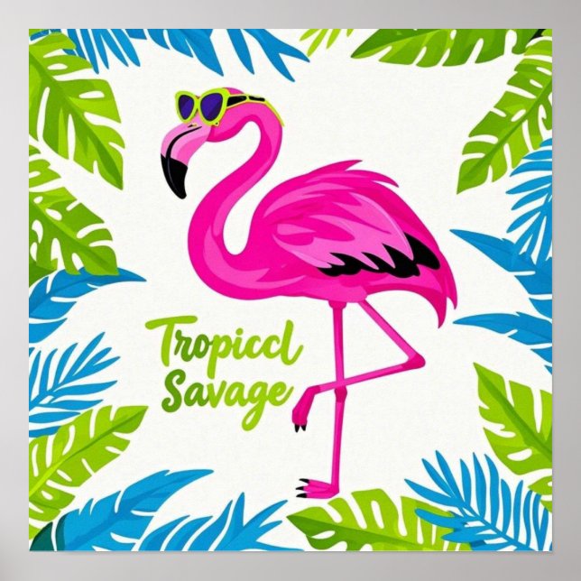 Pink flamingo Tropical  standing on one leg Poster (Front)