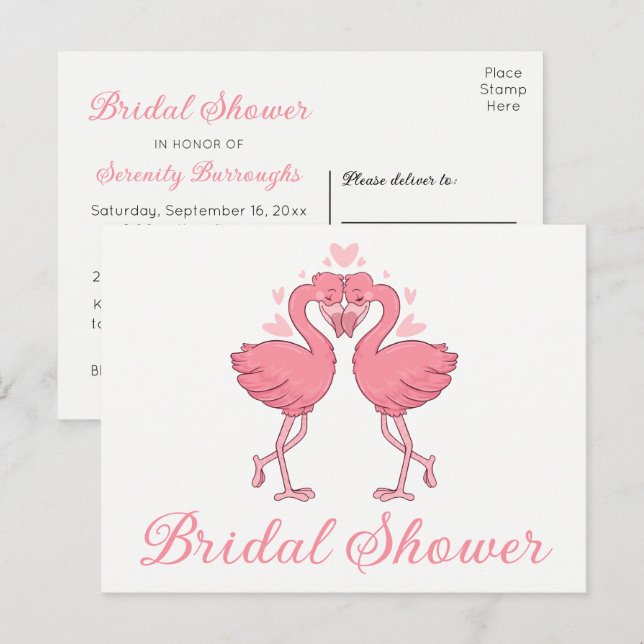  Pink Flamingo Tropical Summer Beach Bridal Shower Invitation Postcard (Front/Back)